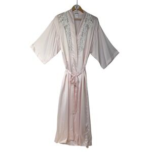 Sara Beth Women's Pink‎ Satin Lace Trim Kimono Robe Size Small